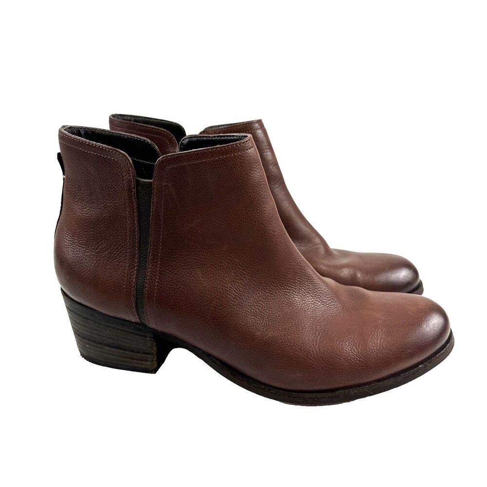 Clarks Artisan Maypearl Ramie‎ Ankle Boot Brown Leather Zip Block Heel Womens 10